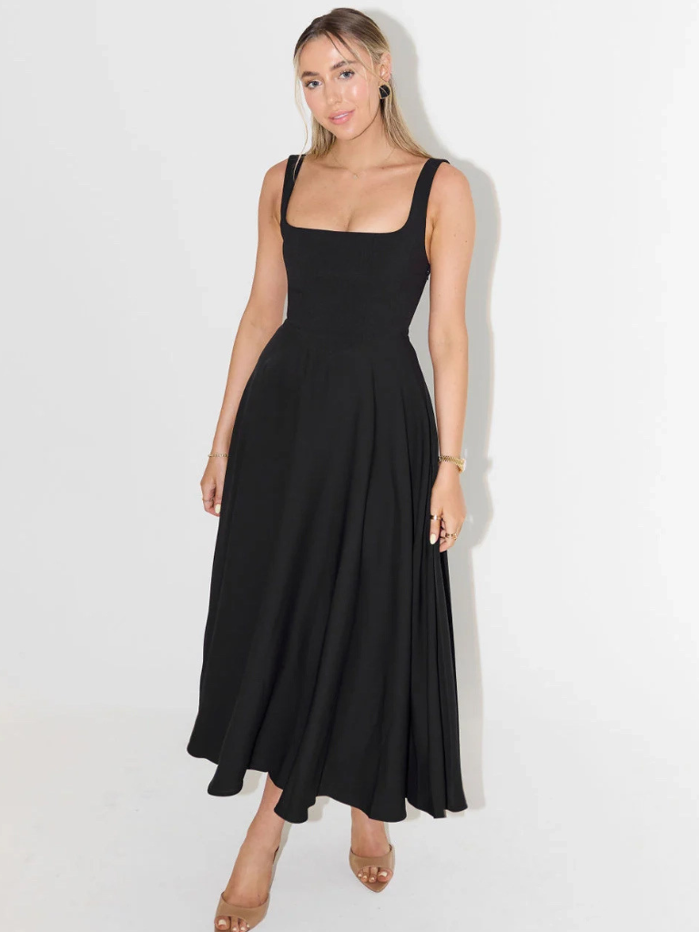 Robe Midi Élégante avec Décolleté Carré - Coupe Flatteuse Intemporelle