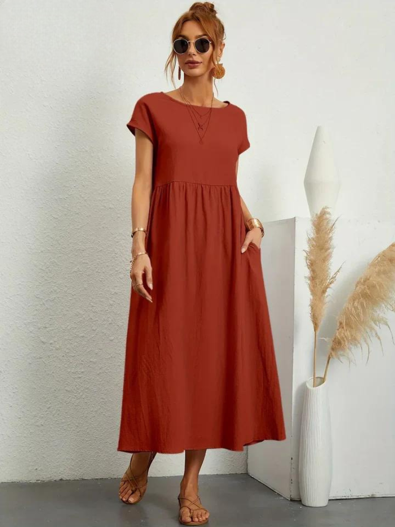 Maelis - Robe de Poche en Coton-Lin pour Femmes