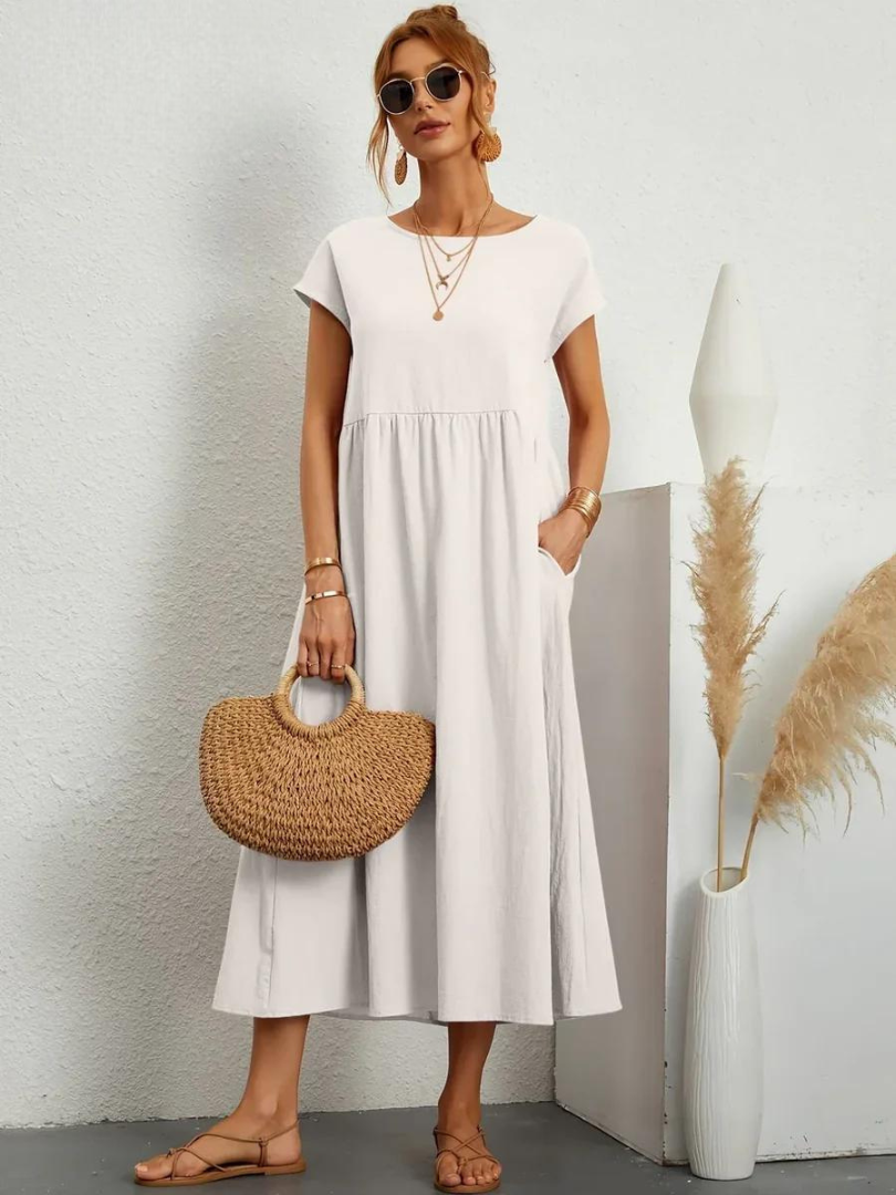Maelis - Robe de Poche en Coton-Lin pour Femmes