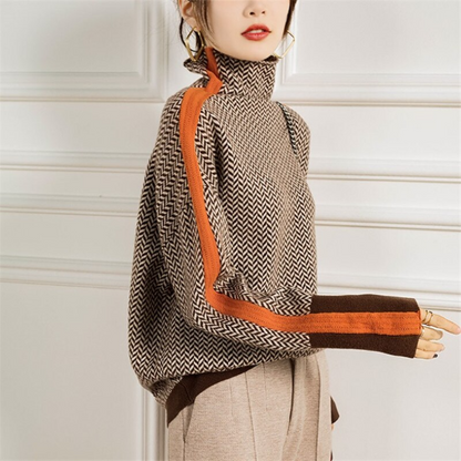 Élise | Sweat-shirt à col roulé avec rayures contrastées distinctives