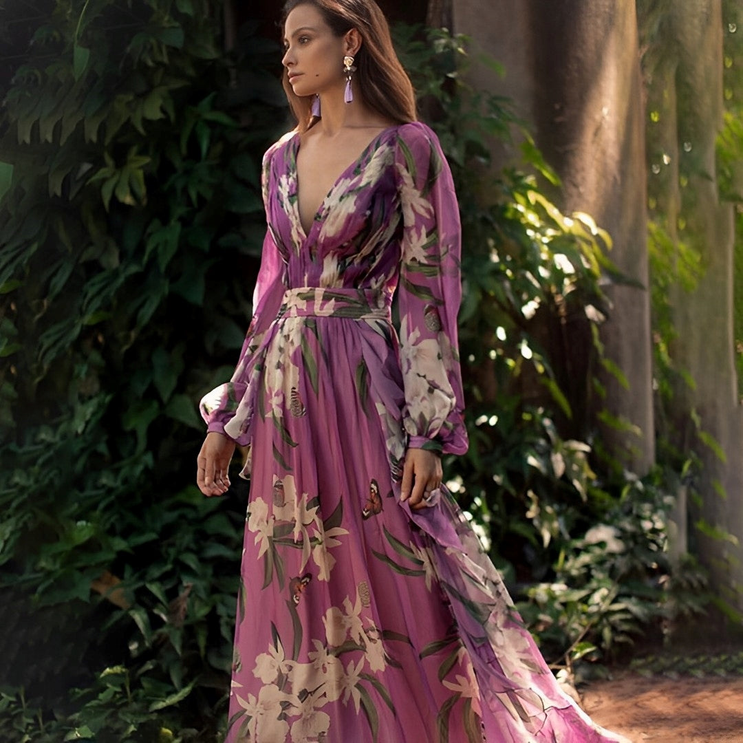 Theia - Robe Chiffon Légère et Fluide à Fleurs