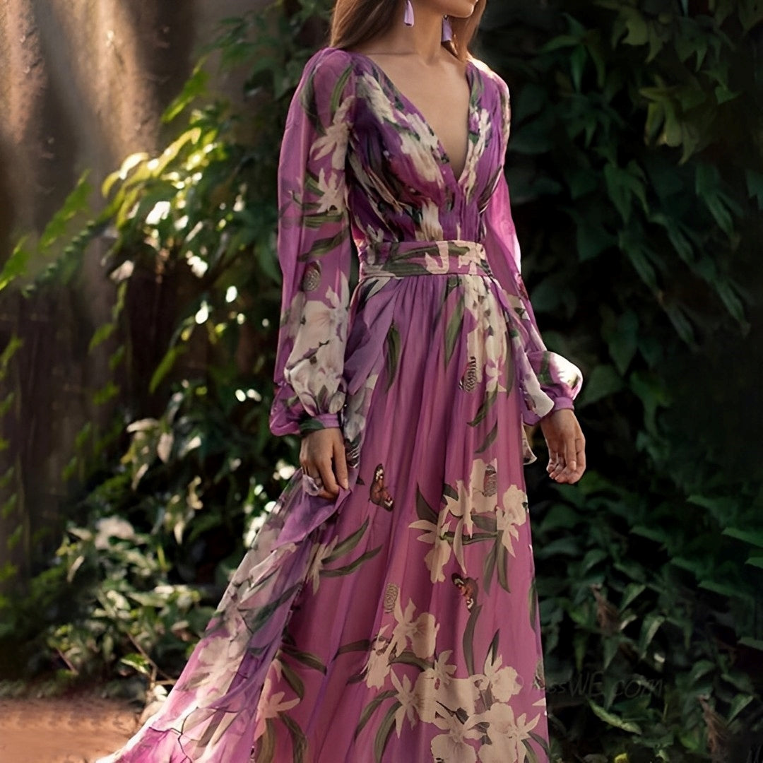 Theia - Robe Chiffon Légère et Fluide à Fleurs