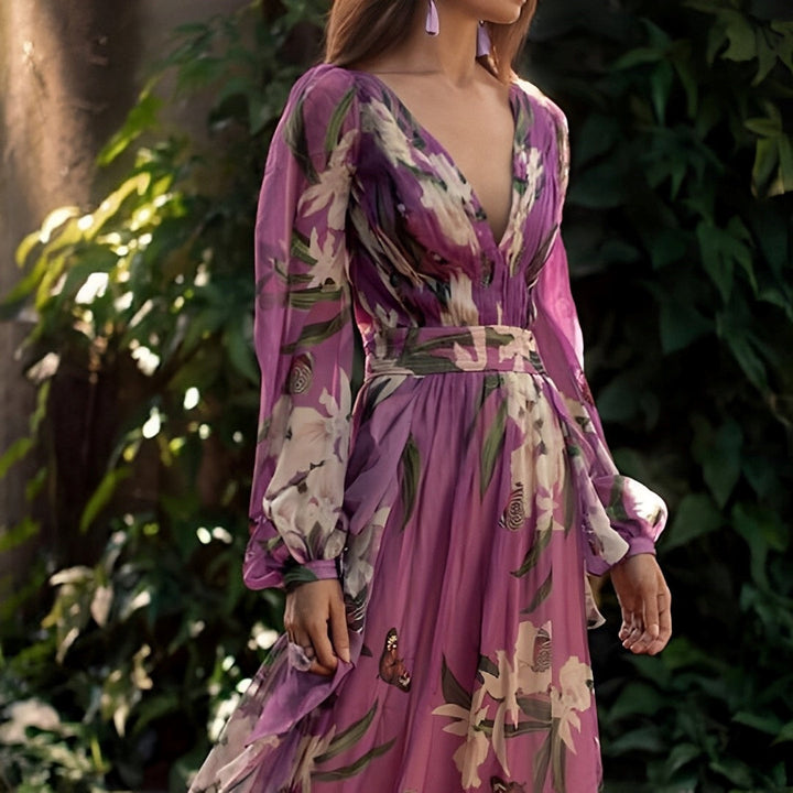 Theia - Robe Chiffon Légère et Fluide à Fleurs