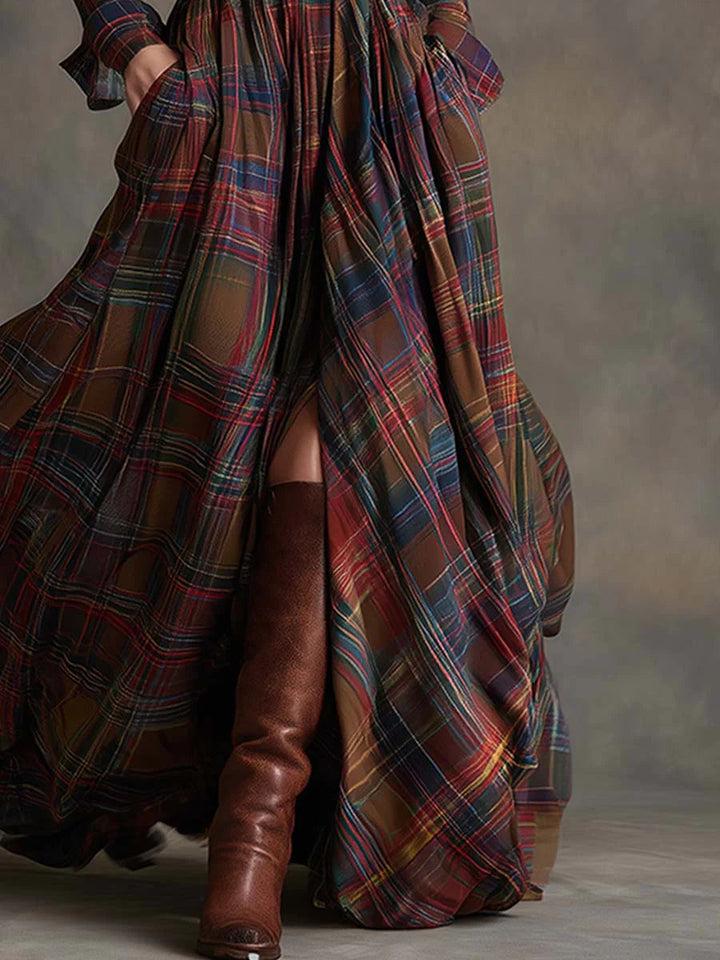 Beatriz | Robe Longue à Carreaux avec Ceinture