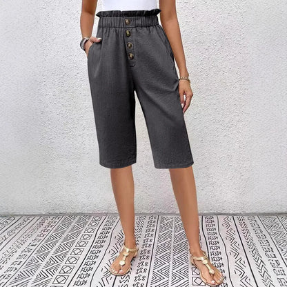 Éloane - Bermuda Boutonné Lin-Coton