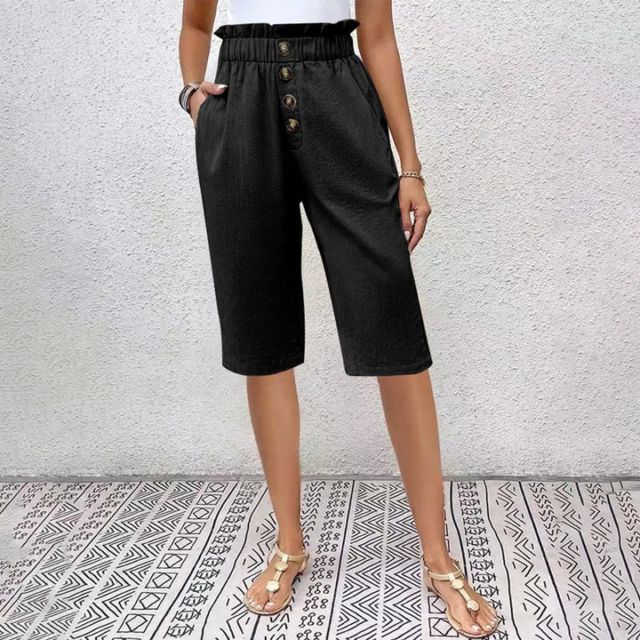 Éloane - Bermuda Boutonné Lin-Coton
