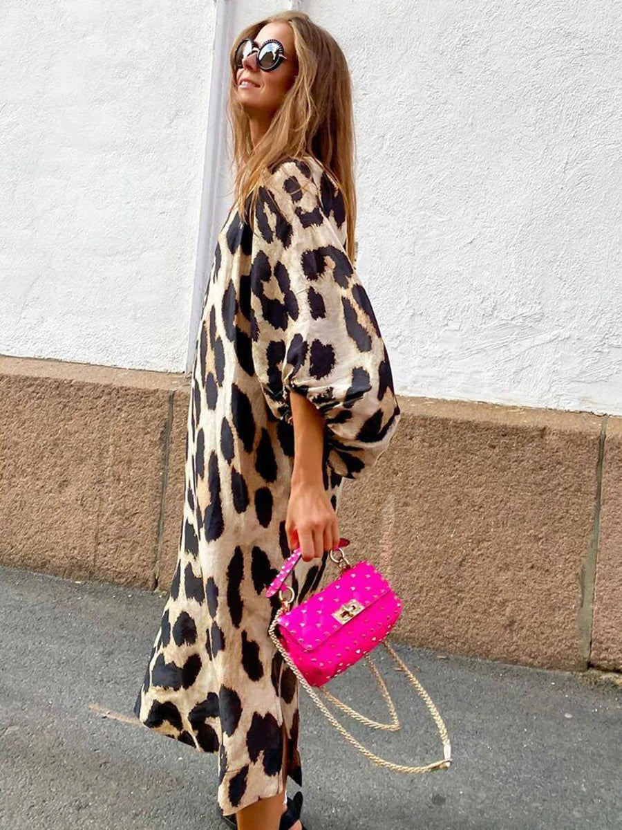 Zarina | Robe Maxi en Viscose avec Imprimé Léopard