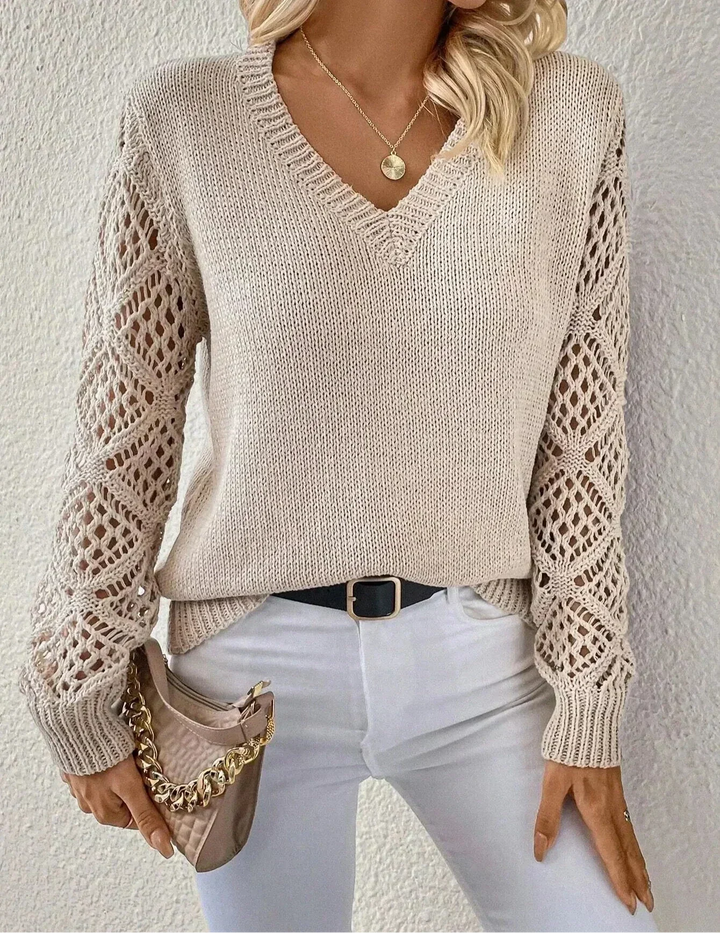 Aubrey™ - Pull Élegant Col V avec Détails Faits à la Main