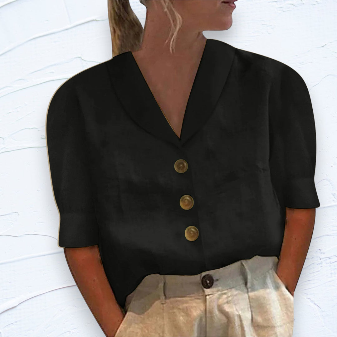 Blouse Boutonnée Retro-Chic avec Devant Noué