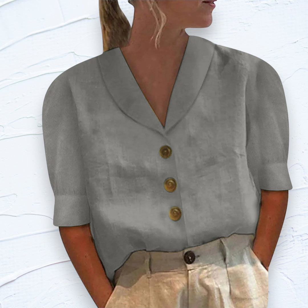 Blouse Boutonnée Retro-Chic avec Devant Noué