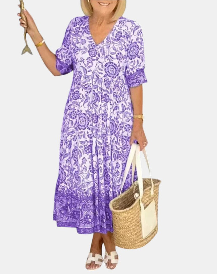 Aria™ | Robe Florale Élégante avec Décolleté en V