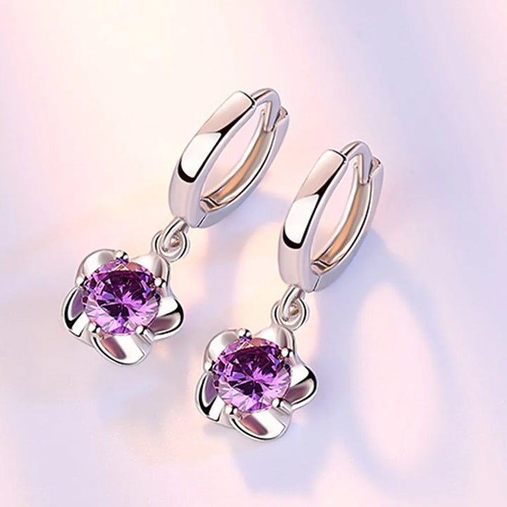 Boucles d'oreilles en argent sterling avec zircon violet et blanc