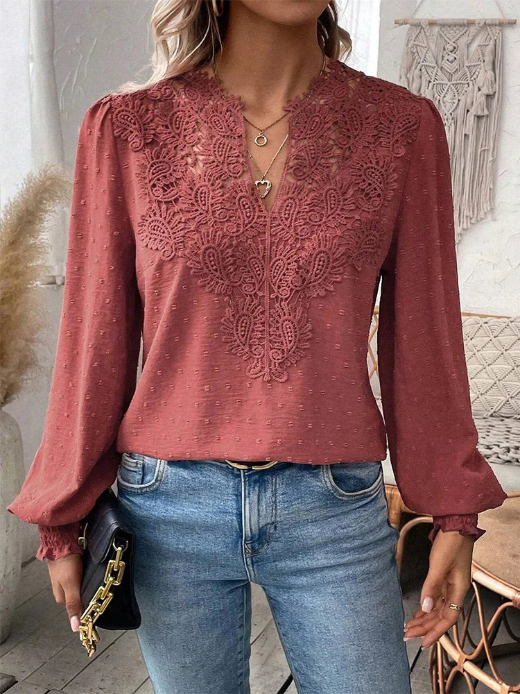 Sondra™ | Blouse en Dentelle de Luxe avec Décolleté en V