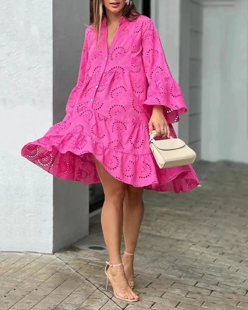 Robe Midi en Dentelle Rose - Élégance Intemporelle