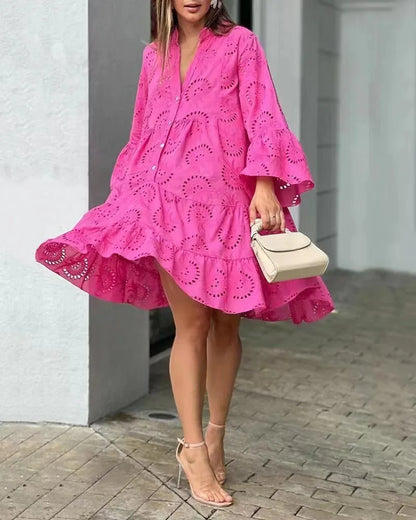 Robe Midi en Dentelle Rose - Élégance Intemporelle
