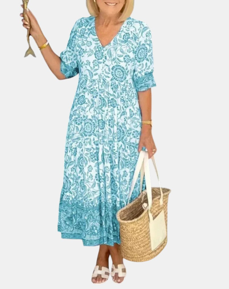 Aria™ | Robe Florale Élégante avec Décolleté en V
