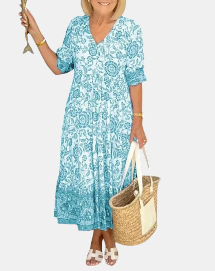 Aria™ | Robe Florale Élégante avec Décolleté en V