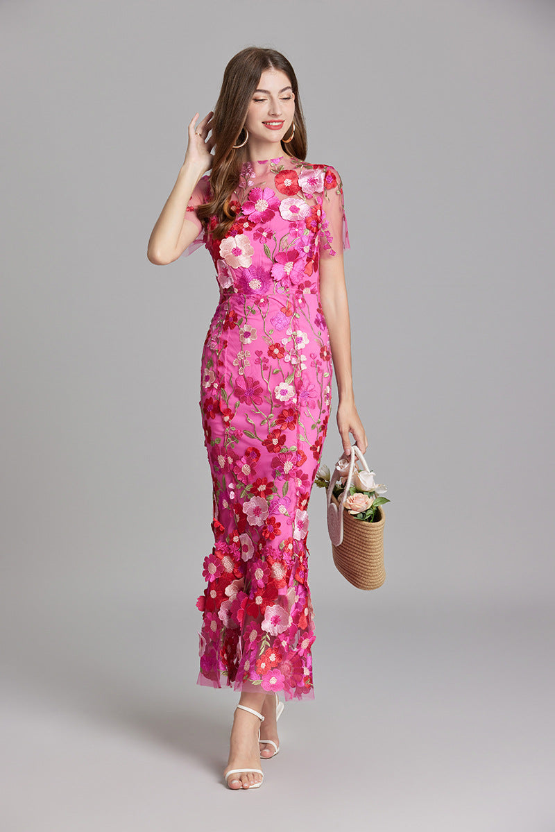 Andrea - Robe maxi transparente avec broderie délicate