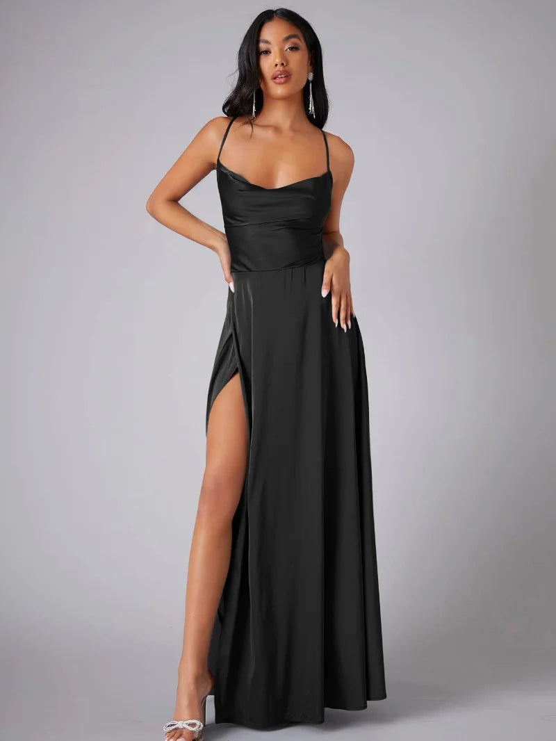 Robe Maxi de Nuit avec Bretelles Spaghetti pour Femmes avec Haute Fente