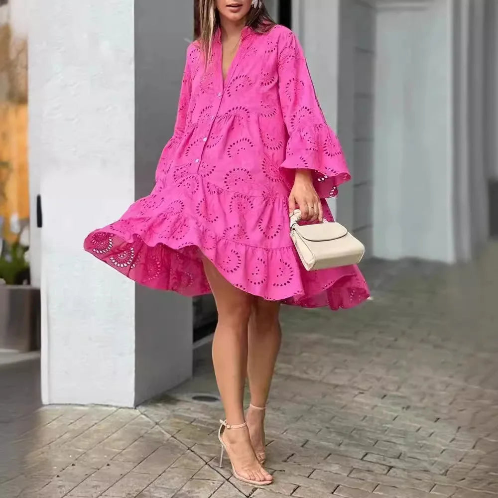 Robe Midi en Dentelle Rose - Élégance Intemporelle