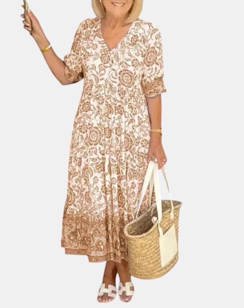 Aria™ | Robe Florale Élégante avec Décolleté en V