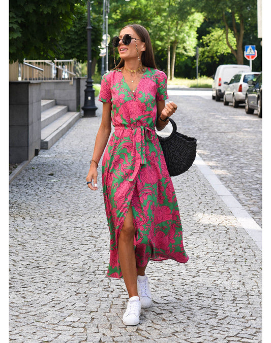 Alina – Robe Midi Enveloppante Florale