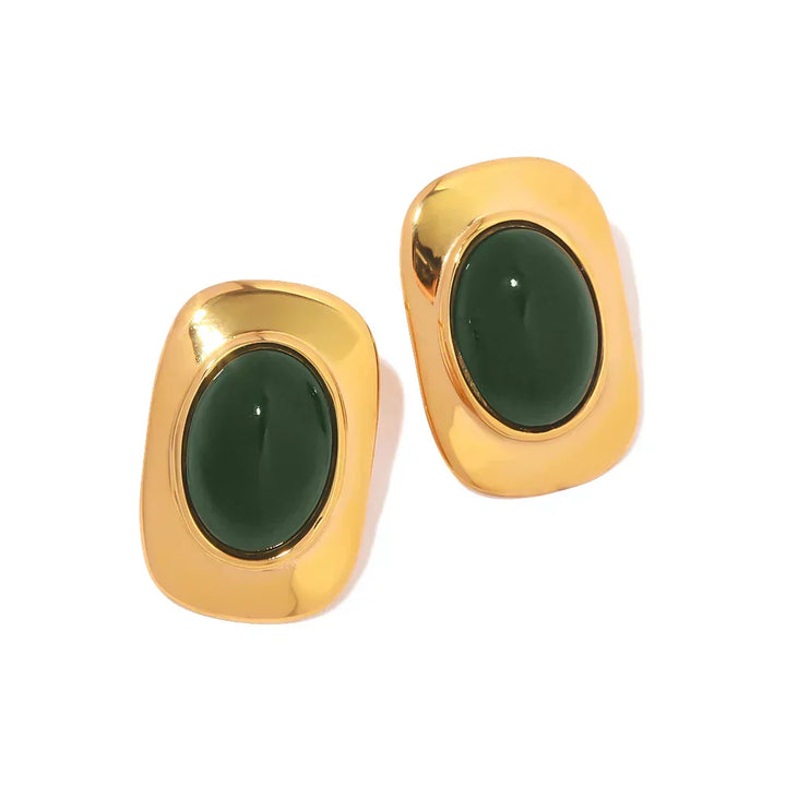Boucles d'oreilles ovales en opale verte plaquées or 18K vintage