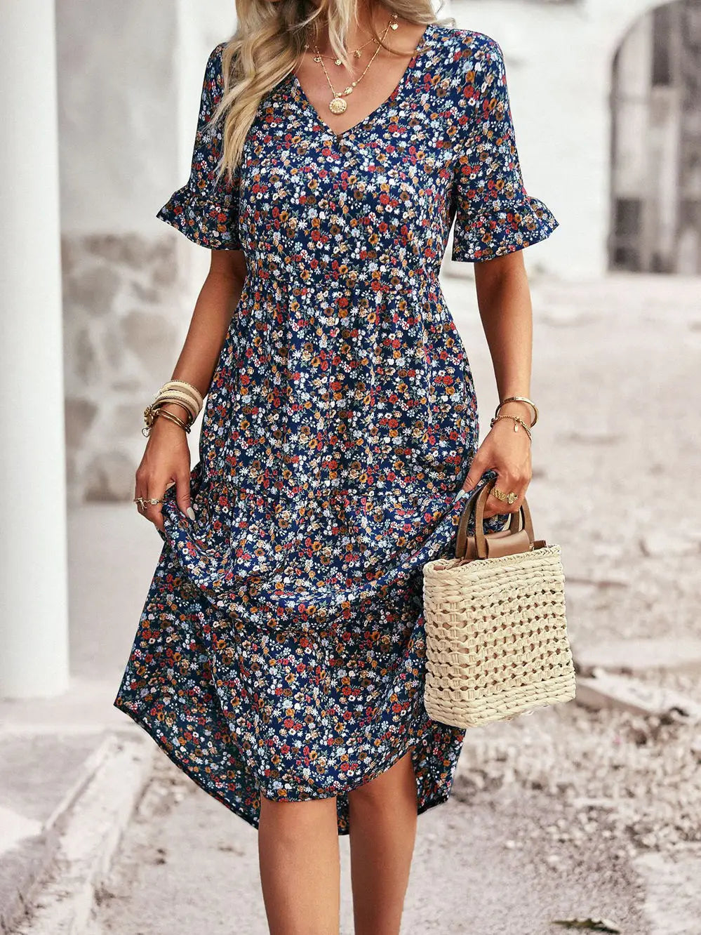 Layla™ - Robe Imprimée Élégante avec Décolleté en V