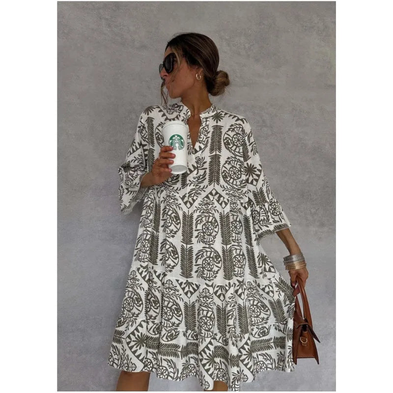 Adeline | Robe A-Line à Décolleté en V Imprimé