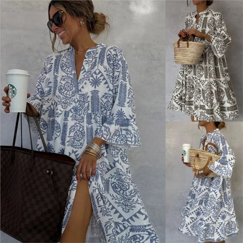 Adeline | Robe A-Line à Décolleté en V Imprimé