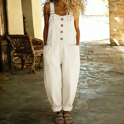 Mara - Salopette en Denim-Look Vintage en Coton Doux avec Bretelles Réglables