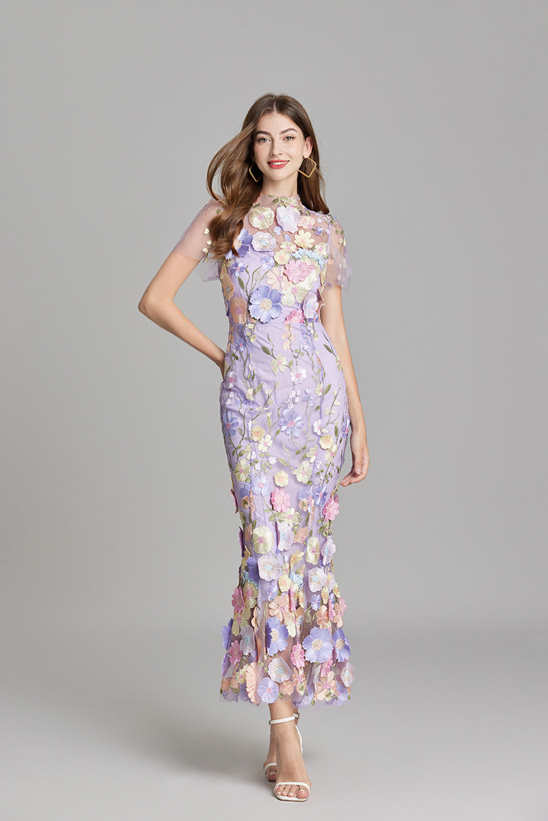 Andrea - Robe maxi transparente avec broderie délicate