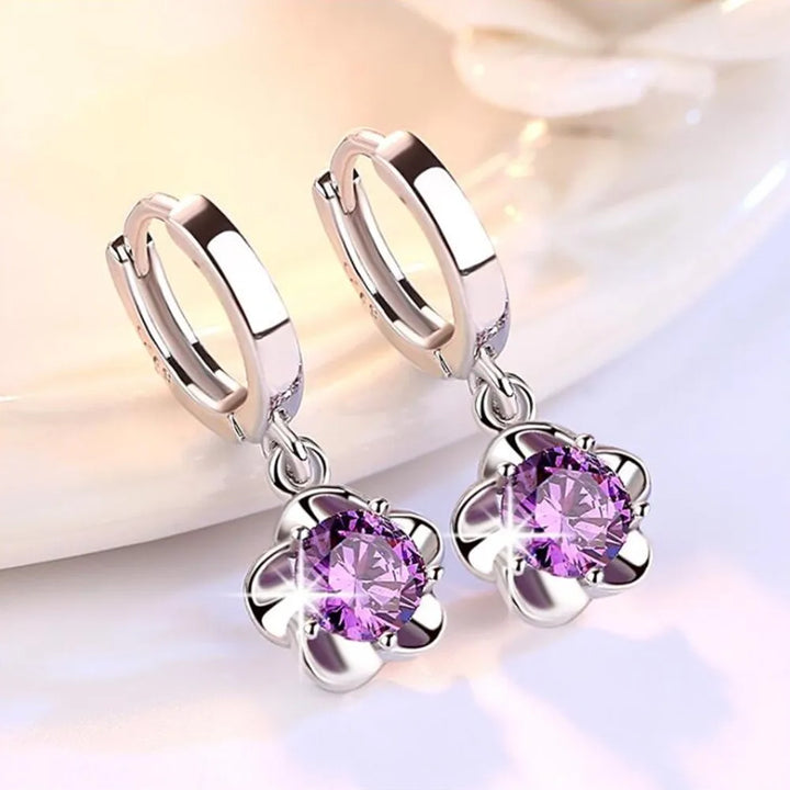 Boucles d'oreilles en argent sterling avec zircon violet et blanc