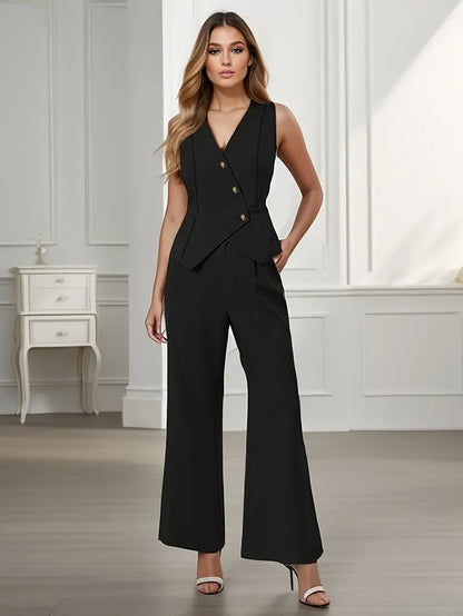 Ensemble de Dama de Deux Pièces avec Gilet Sans Manches et Pantalons à Jambes Larges