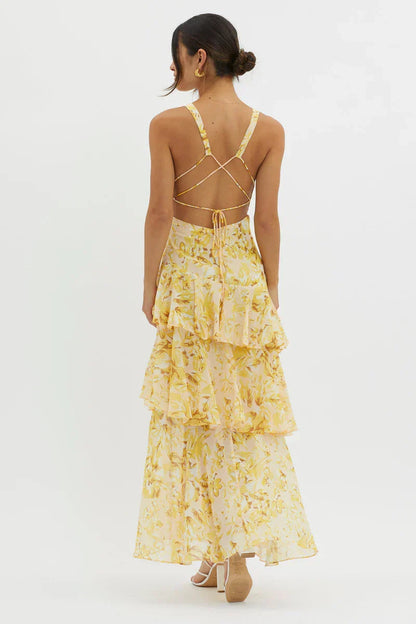 Lisa | Robe Midi Florale Corail – Élégance Fluide et Romantique