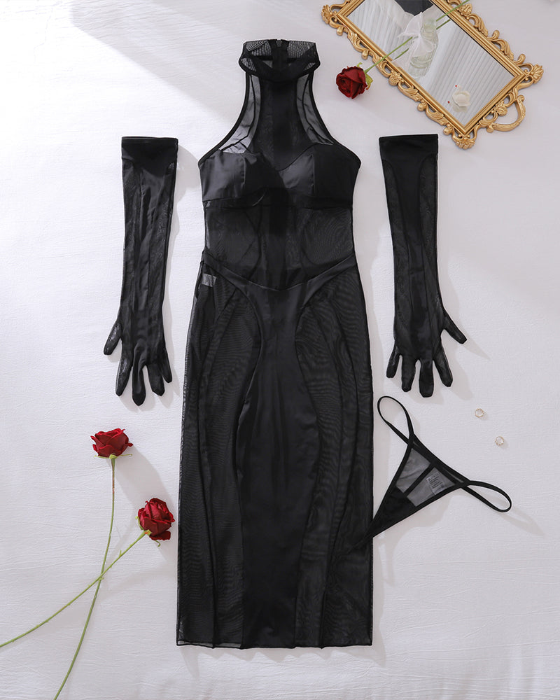 Amanda™ | Robe en Mesh Sensuelle avec Gants de Soirée