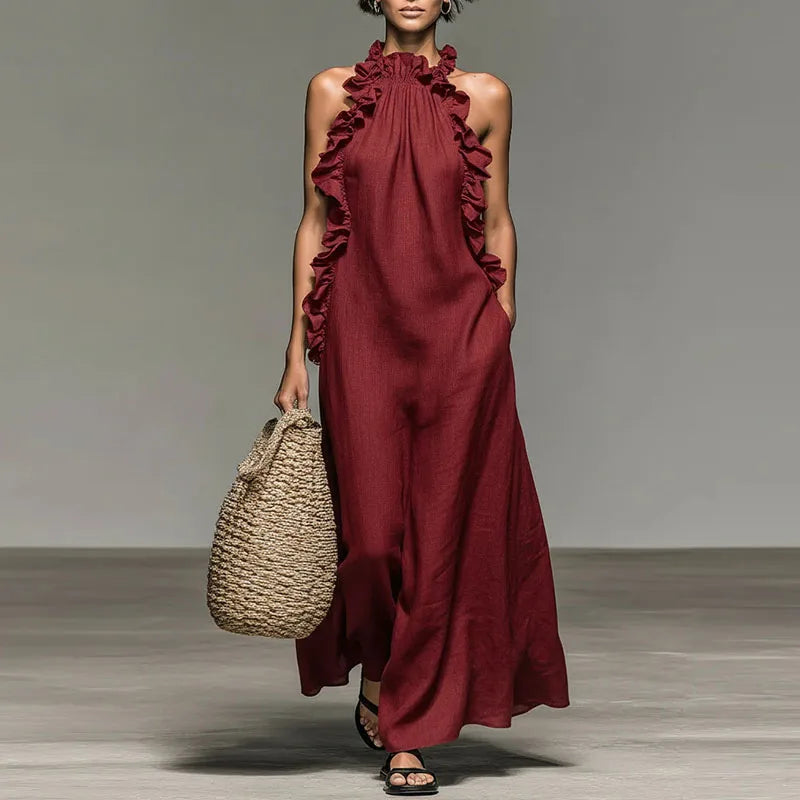 Robe Longue Bohème Licou Volants