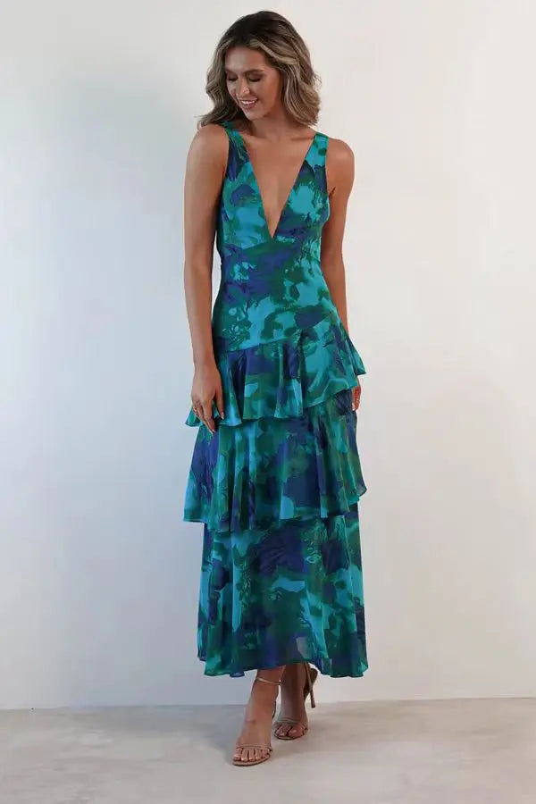 Lisa | Robe Midi Florale Corail – Élégance Fluide et Romantique