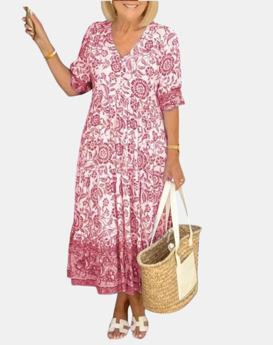 Aria™ | Robe Florale Élégante avec Décolleté en V