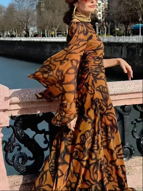 Ashley | Robe longue imprimée Beach Glam marron