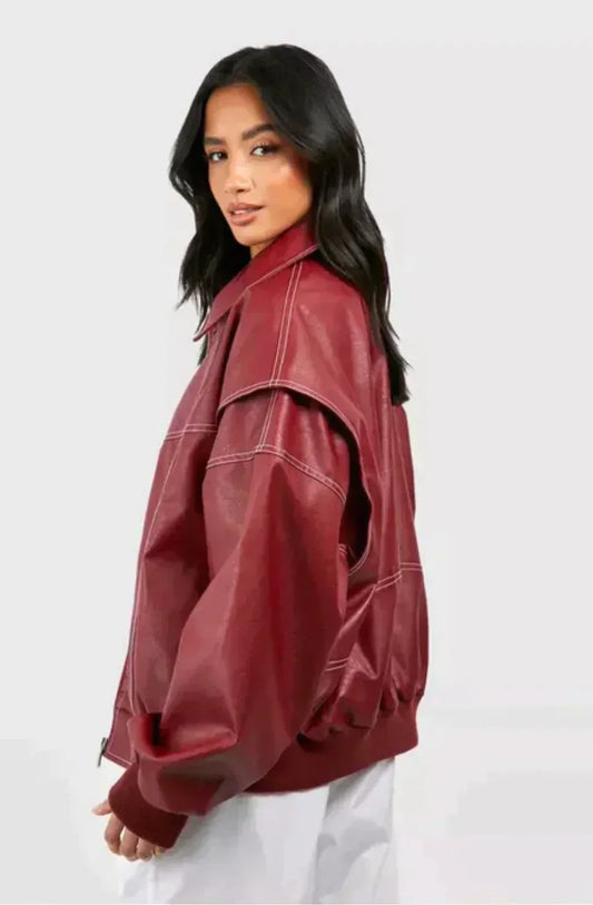 Faye™ - Veste en cuir surdimensionnée