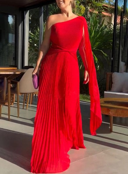 Dalila - Robe Maxi Plissée avec Épaules Dégagées
