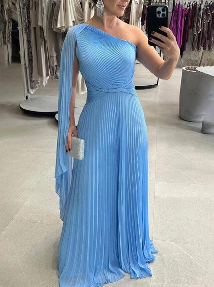 Dalila - Robe Maxi Plissée avec Épaules Dégagées