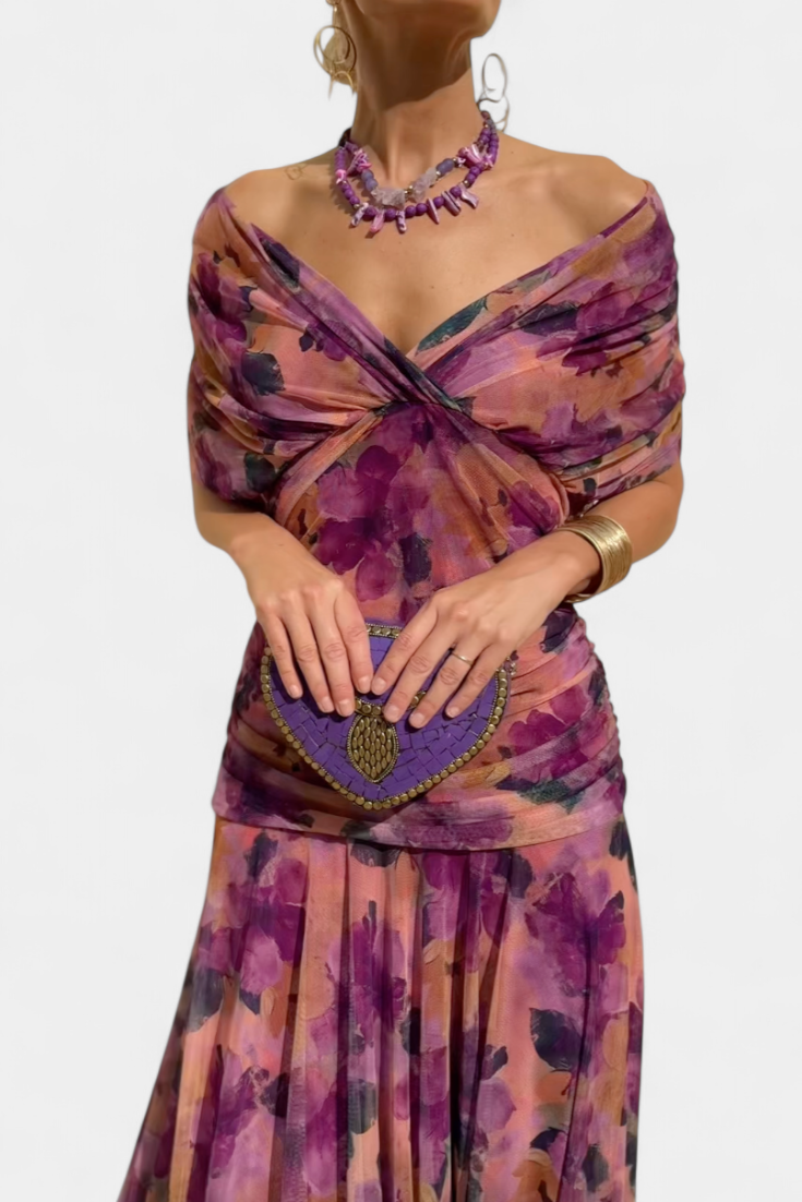 VIVIAN | ROBE LONGUE À FLEURS AVEC ENCOLURE EN V