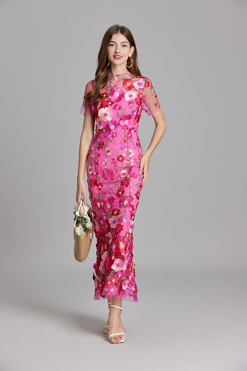 Andrea - Robe maxi transparente avec broderie délicate