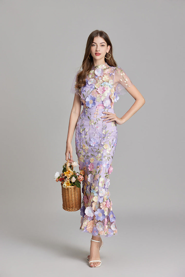 Andrea - Robe maxi transparente avec broderie délicate