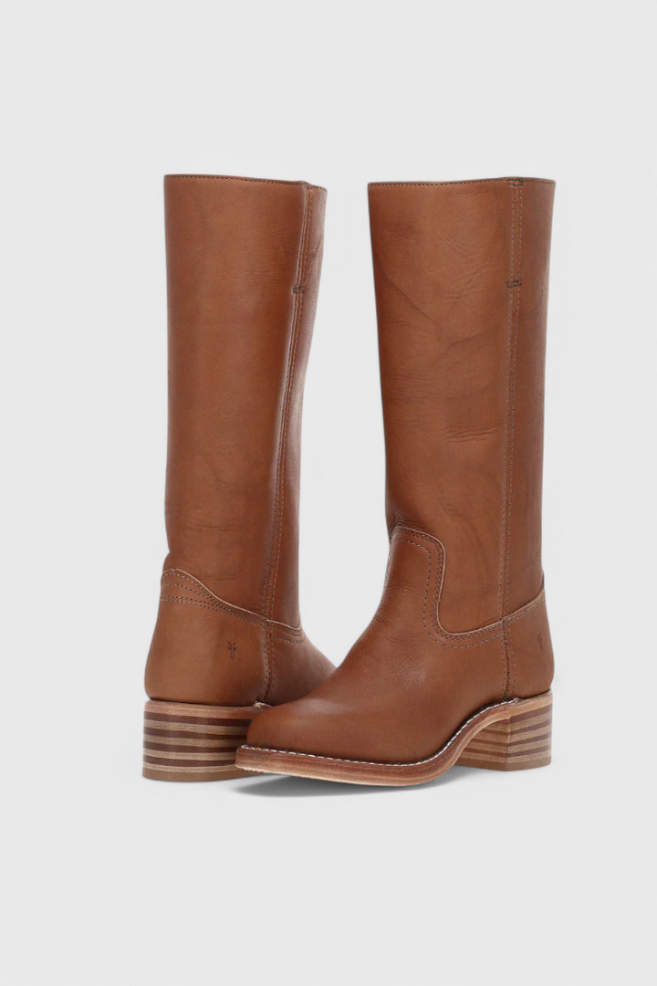 Bottes Femmes au Genou avec Talon Empilé et Bout Rond Classique