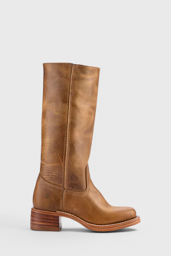 Bottes Femmes au Genou avec Talon Empilé et Bout Rond Classique