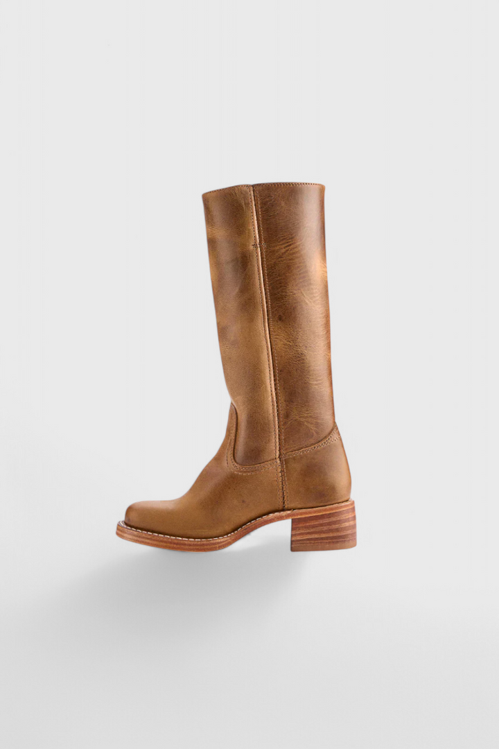 Bottes Femmes au Genou avec Talon Empilé et Bout Rond Classique