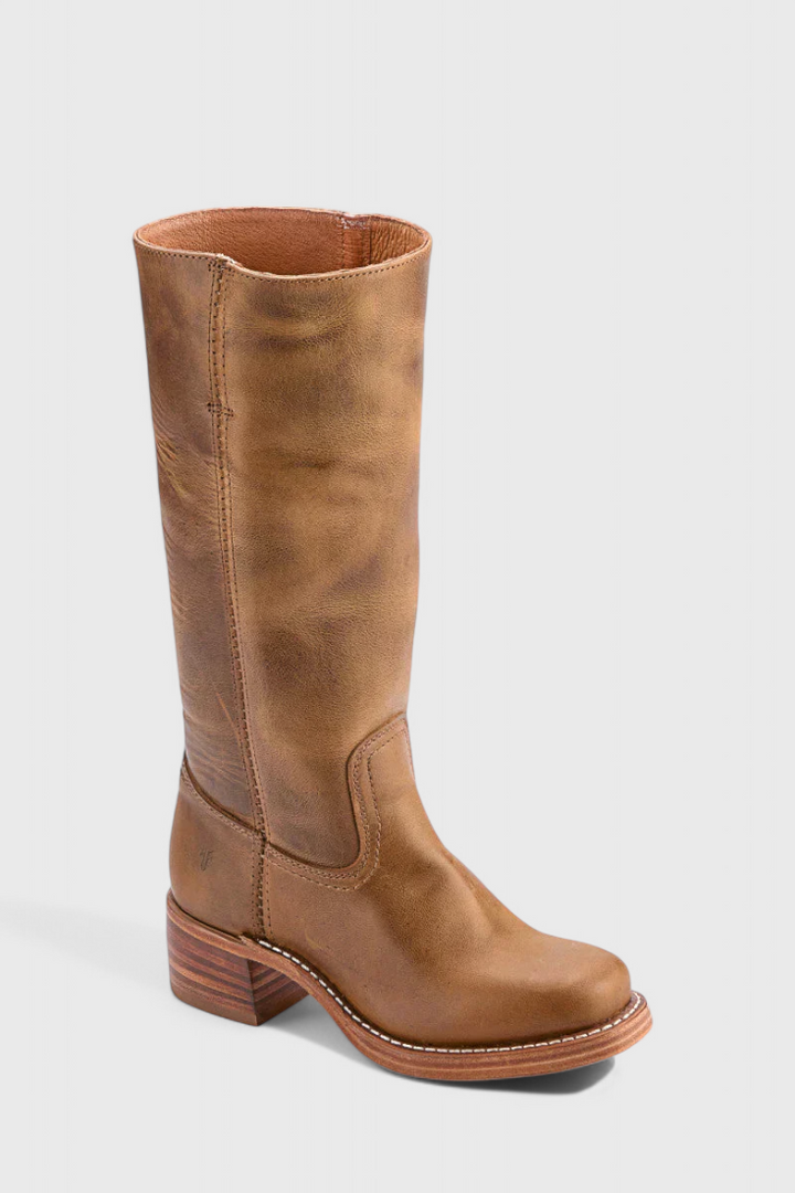 Bottes Femmes au Genou avec Talon Empilé et Bout Rond Classique